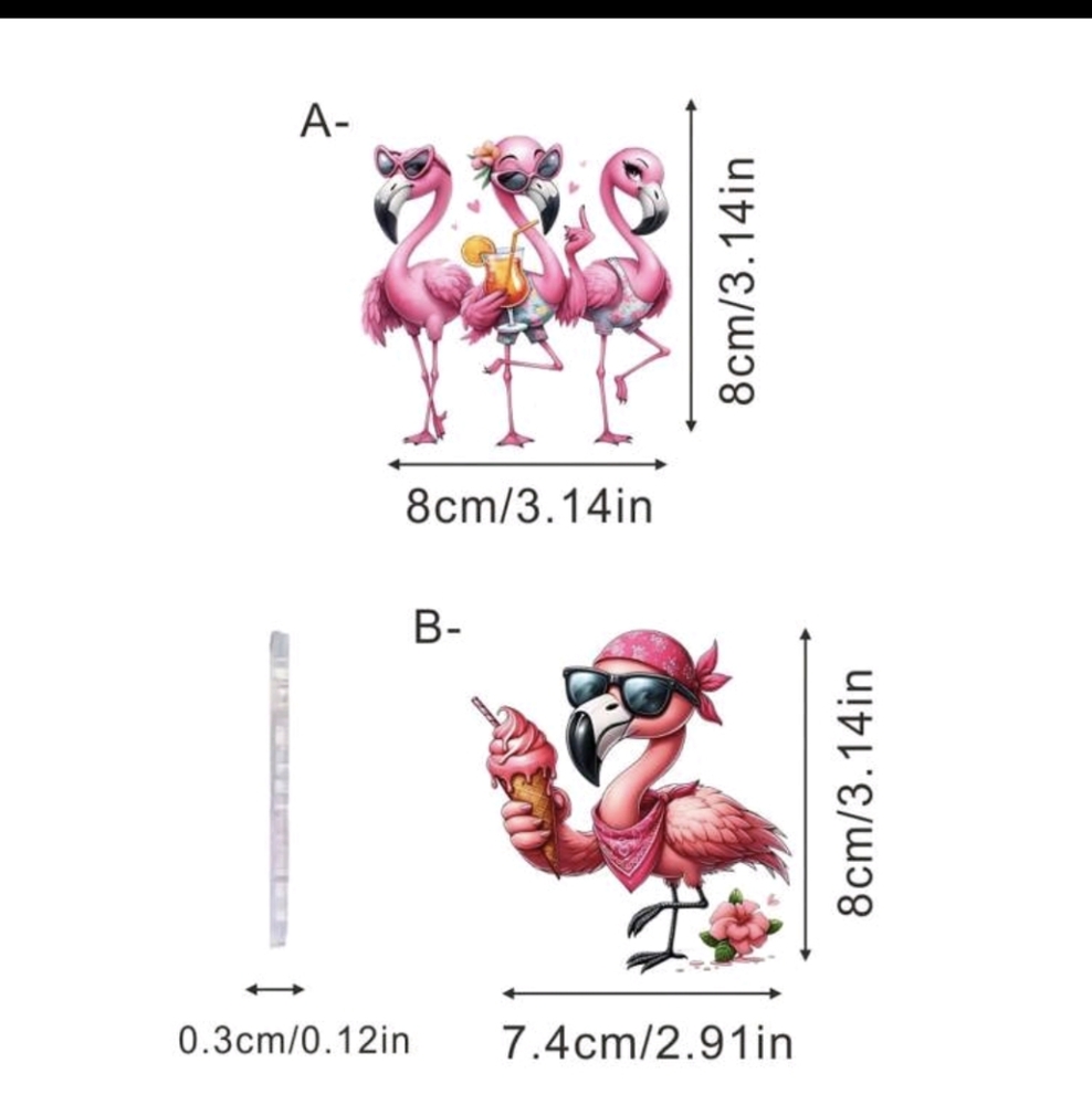 Pink Flamingo Acrylic Bag Charm Mirror Tag - Choose 1 - Picture 7 of 9